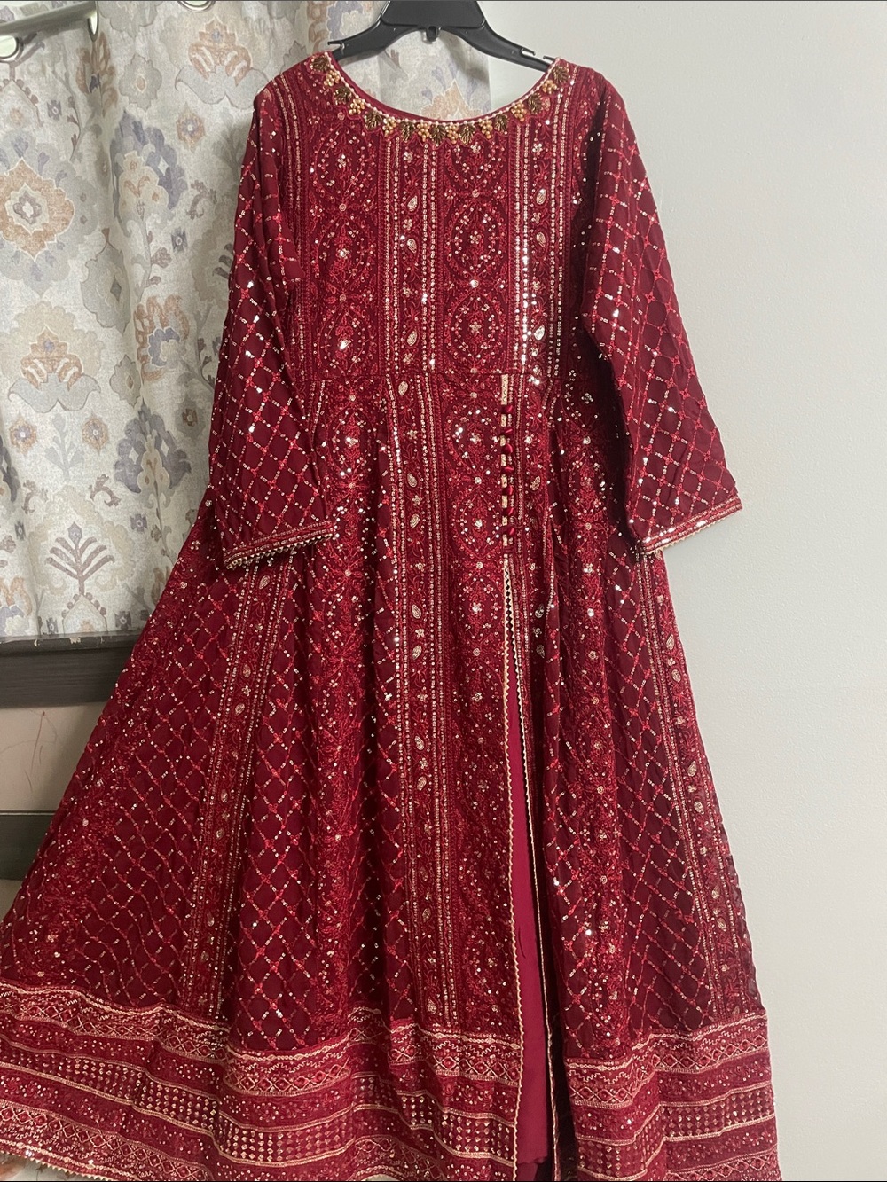 Girls' Embellished Maroon Party Dress
